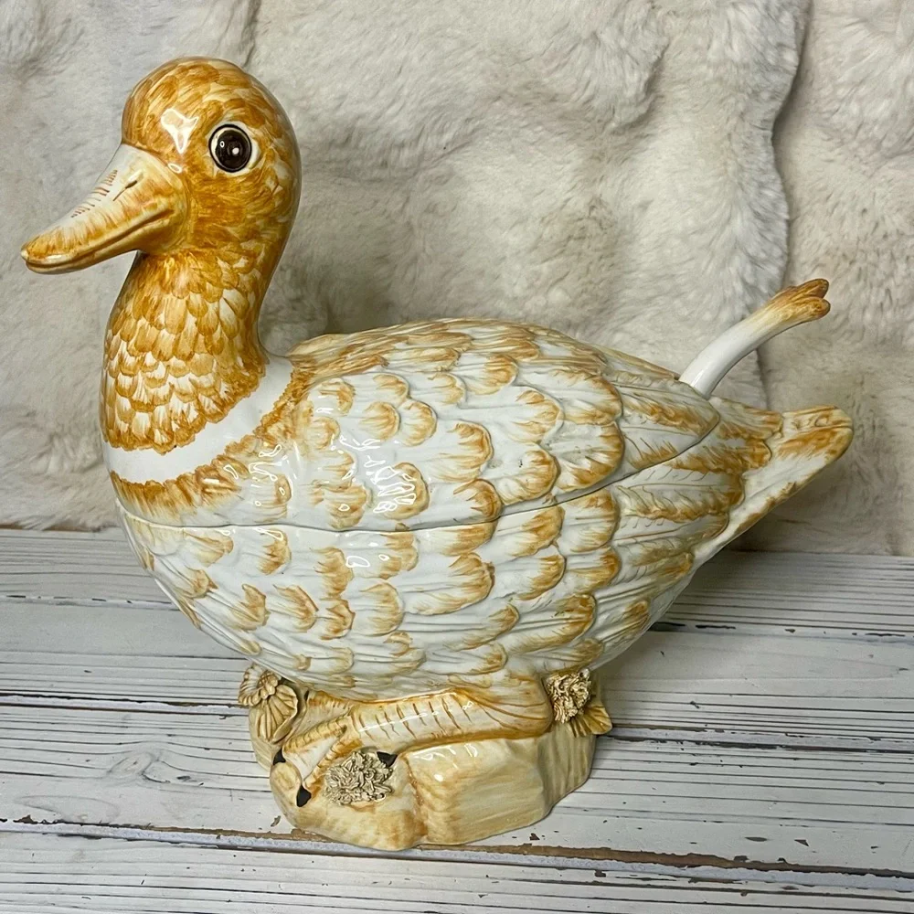 Vintage Jay Willfred NY Italian Art Majolica Duck Tureen Ladle Soup Casserole‎